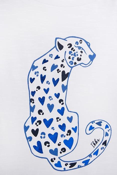 GIRLS' WHITE ORGANIC COTTON T-SHIRT, HEART LEOPARD IMAGE 6