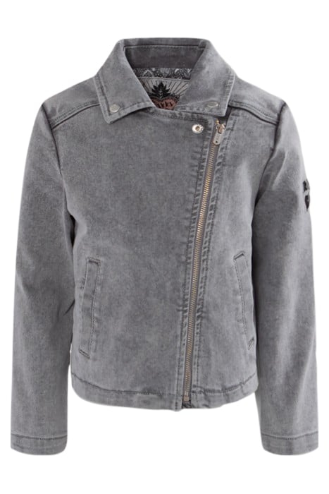 GIRLS' GREY DENIM BIKER-STYLE JACKET 1