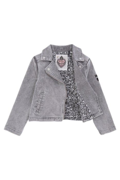 GIRLS' GREY DENIM BIKER-STYLE JACKET 4
