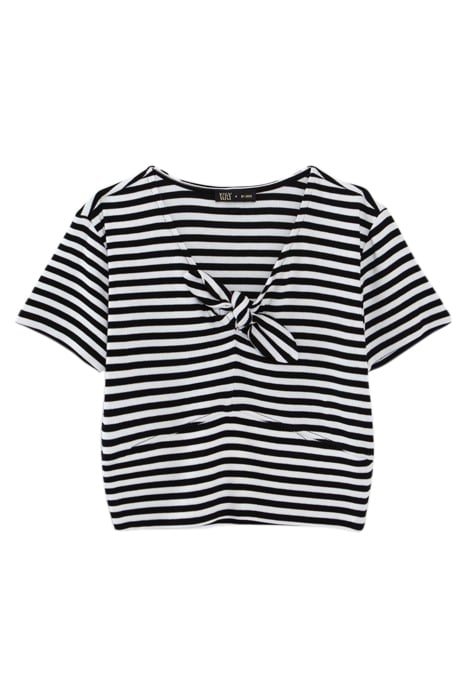 GIRL’S BLACK T-SHIRT WITH WHITE STRIPES AND BOW 1