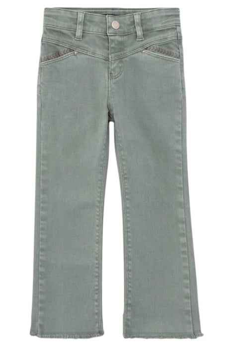 GIRLS' KHAKI 7/8 FLARED JEANS WITH FRINGED CUFFS 1
