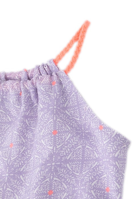 GIRLS' LILAC DRESS, CUBAN EARTHENWARE PRINT & NEON STRAPS 4