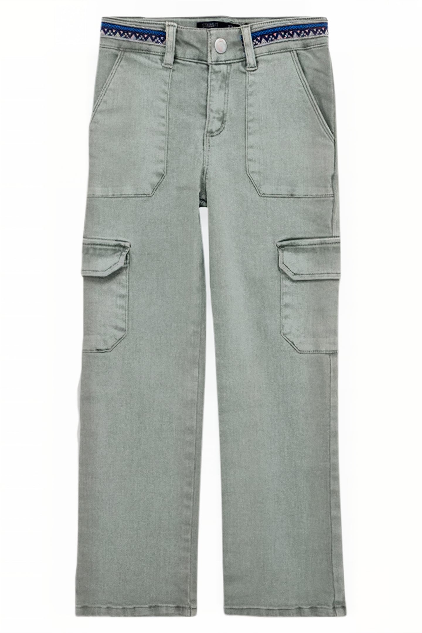 GIRLS' KHAKI CARGO JEANS WITH EMBROIDERED BRAID 1