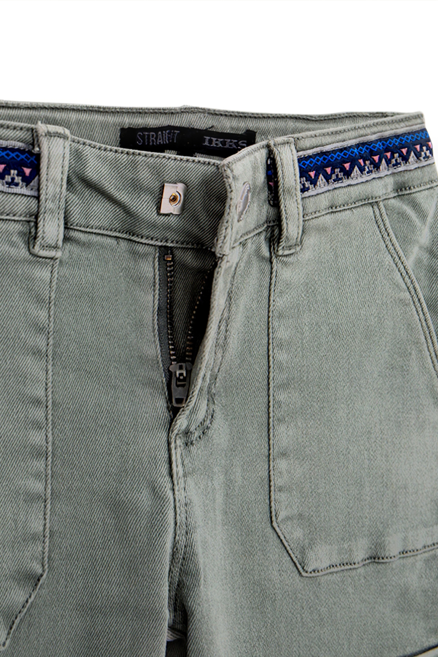 GIRLS' KHAKI CARGO JEANS WITH EMBROIDERED BRAID 4