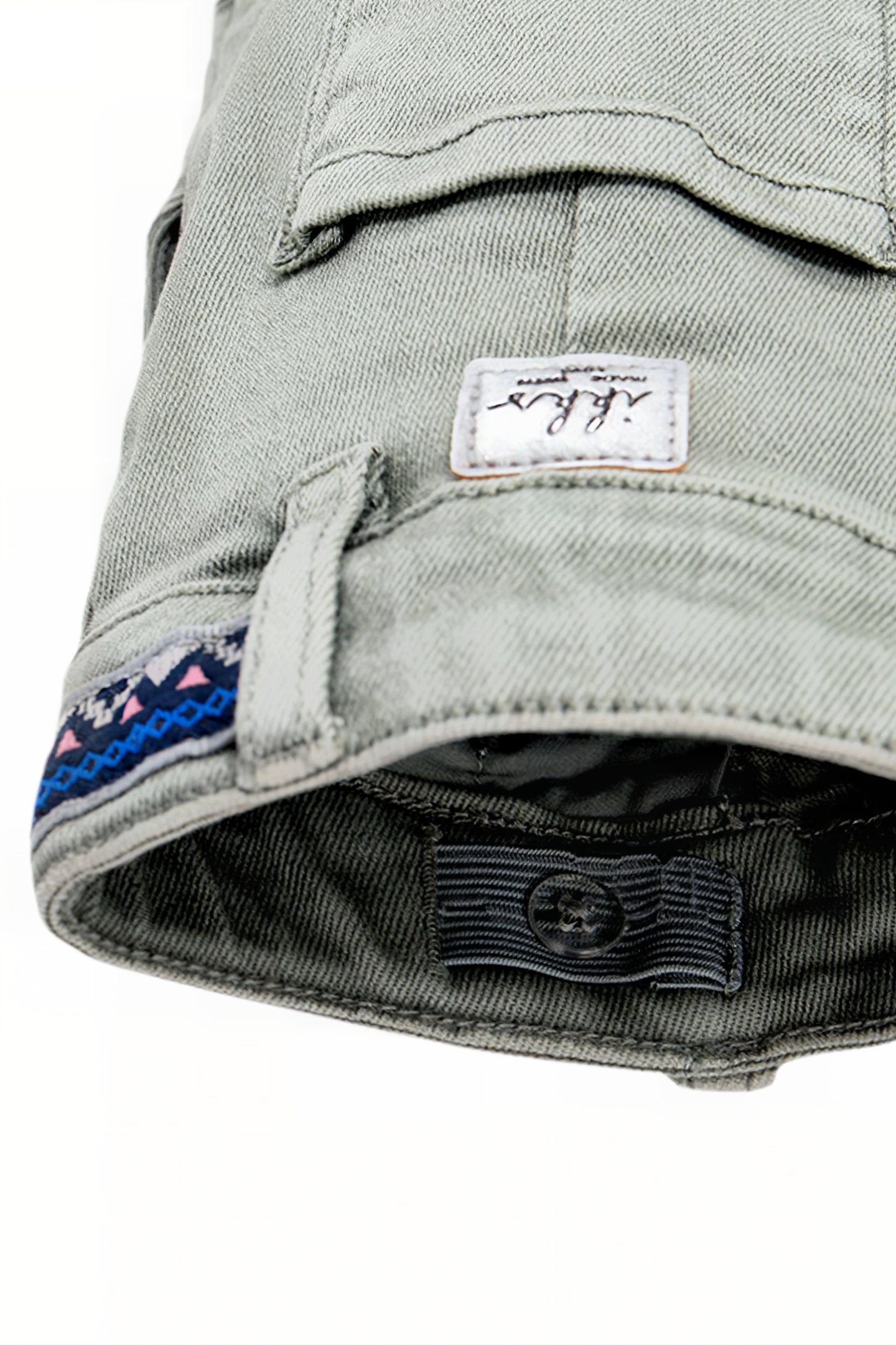 GIRLS' KHAKI CARGO JEANS WITH EMBROIDERED BRAID 6