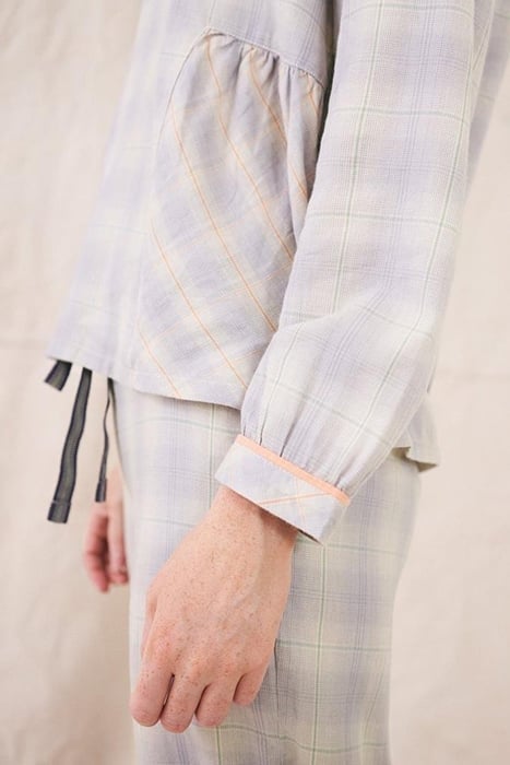 NYLA CHECK WOVEN PJ TOP NATURAL MULTI 3