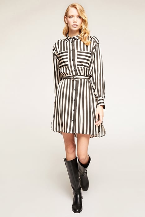 STRIPED CHEMISIER DRESS BLACK 1