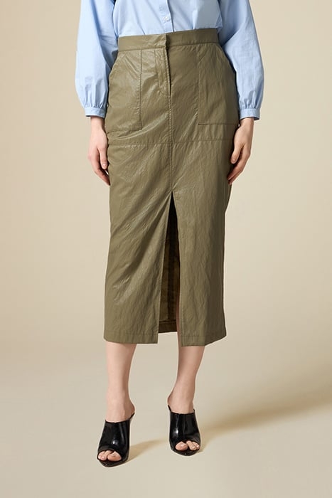 CRINKLED FABRIC MIDI PENCIL SKIRT GREEN 1