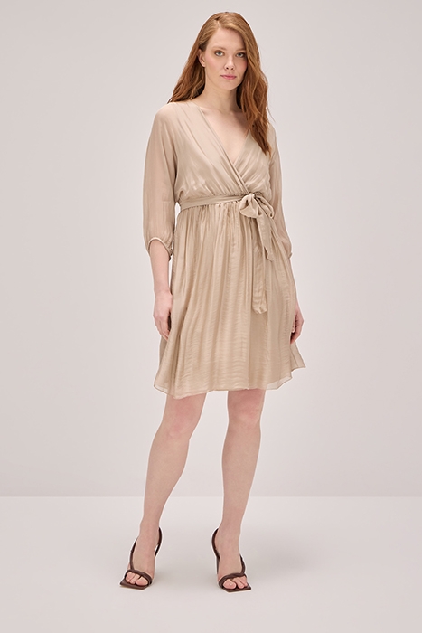 SHORT CROSSOVER SILK BLEND DRESS BEIGE 1