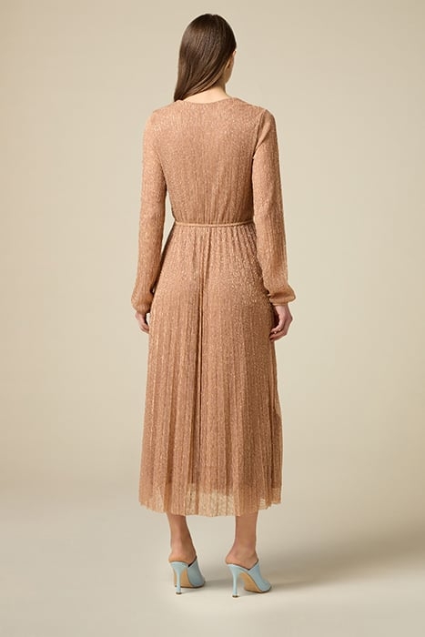 LONG LUREX PLEATED DRESS BEIGE 2