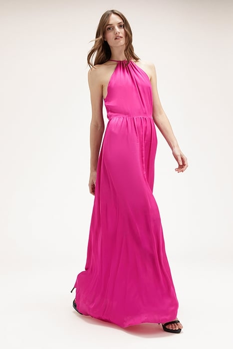 SATIN HALTERNECK DRESS FUCSIA 4
