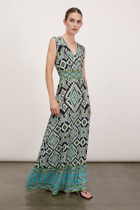 LONG DRESS WITH ETHNIC PATTERNED FLOUNCE BLACK 4