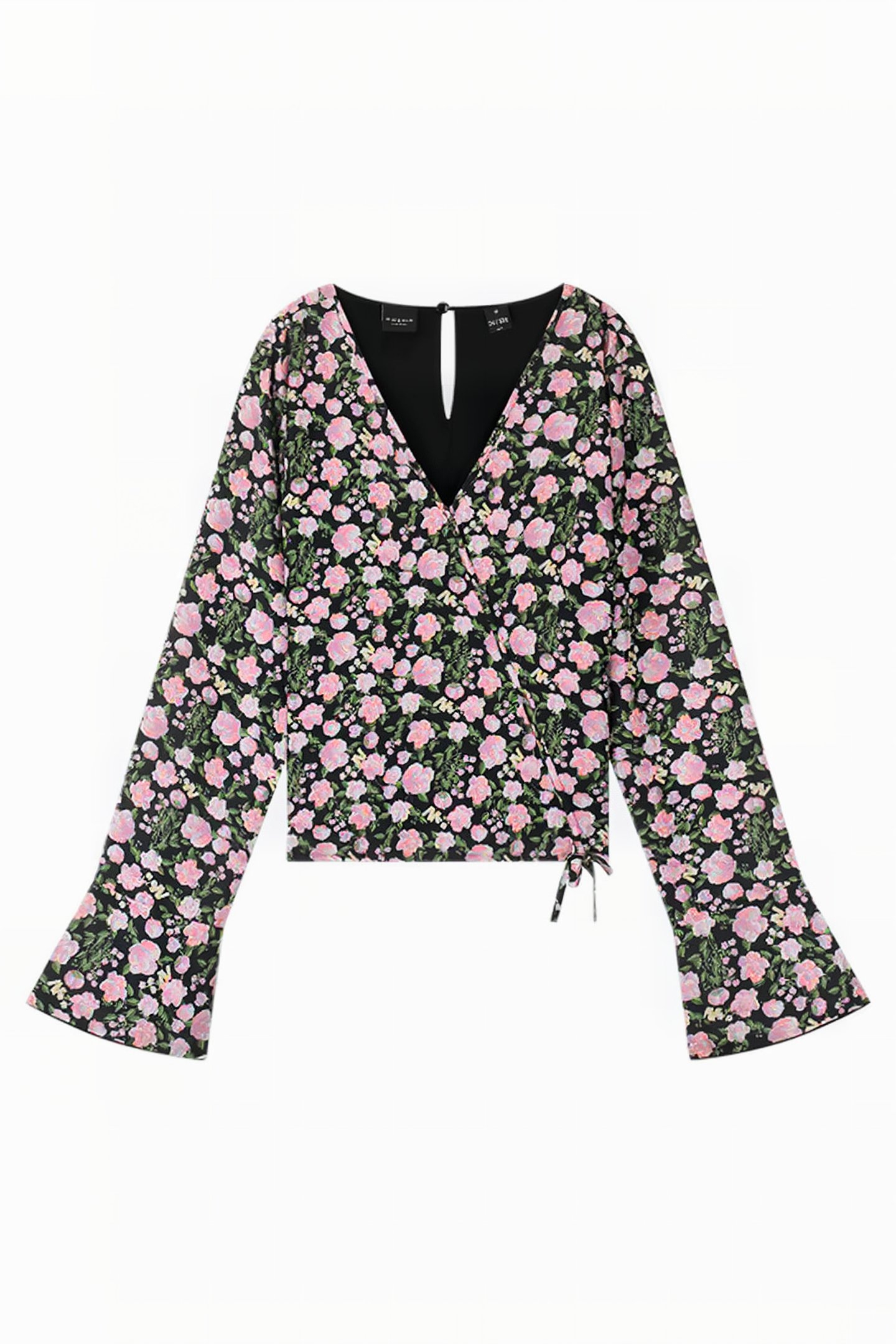 V-NECK TOP BLACK/MULTI COLOR 1