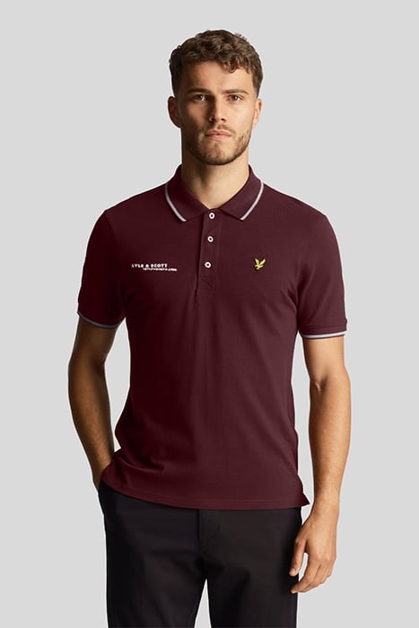 CO-ORDINATE PRINT TIPPED POLO SHIRT BURGUNDY/ MID GREY MARL 1