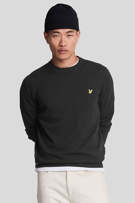 COTTON MERINO CREW NECK JUMPER JET BLACK 1