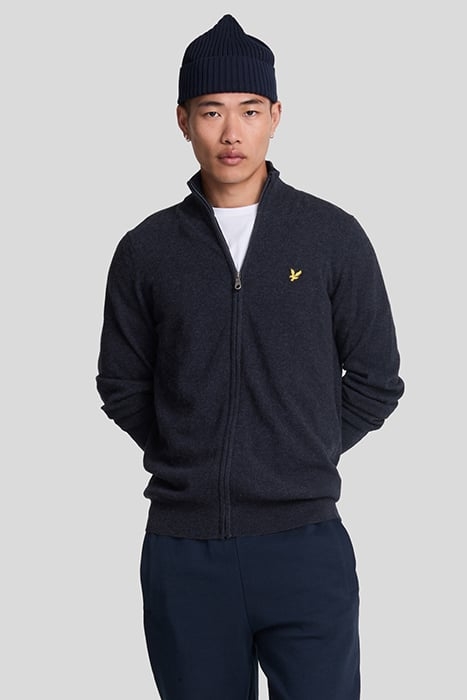 LAMBSWOOL BLEND ZIP THROUGH CARDIGAN DARK NAVY MARL 1