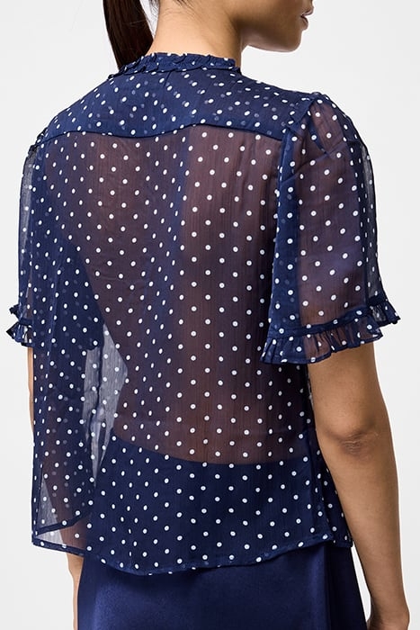 POLKA DOT SHORT SLEEVE RUFFLE TOP MIDNIGHT/SUMMER WHT 2