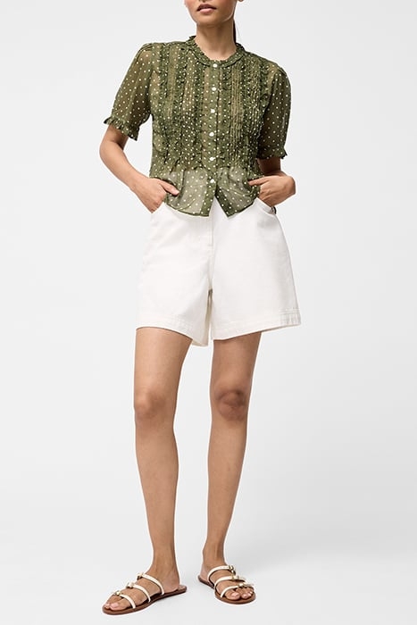 POLKA DOT SHORT SLEEVE RUFFLE TOP KHAKI/SUMMER WHITE 2