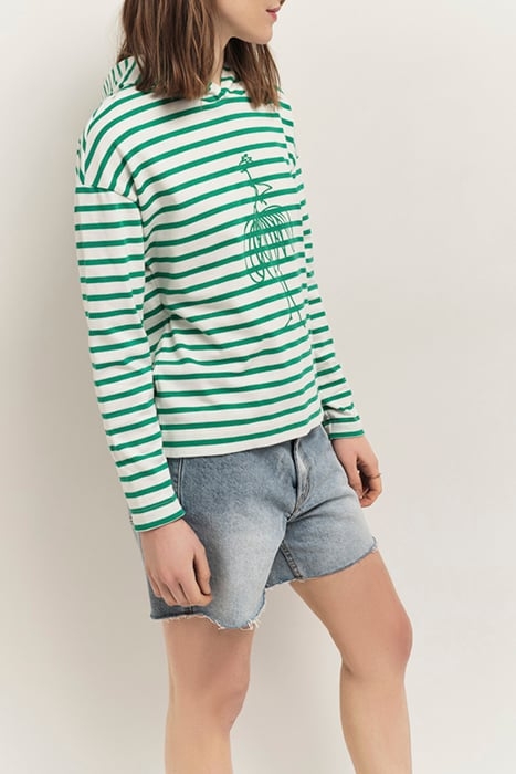 MELKI - ECRU T-SHIRT WITH GREEN GRASS STRIPES AND DANCER SCR 3