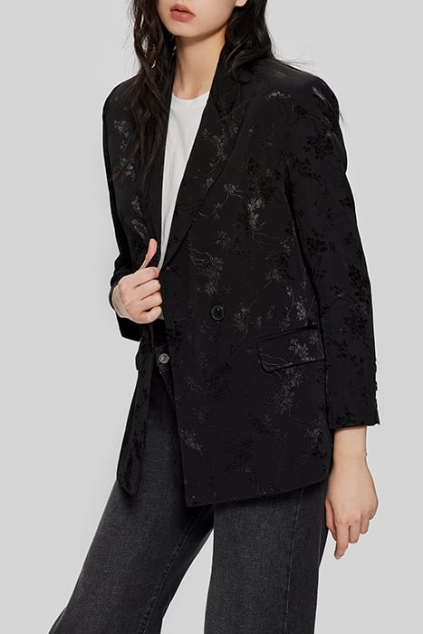 BLACK PLANT MOTIF JACQUARD SUIT JACKET 4
