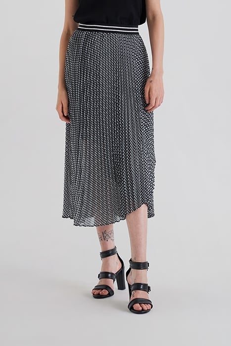 BLACK PLEATED MIDI SKIRT WITH TIE PRINT 1