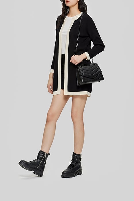 BLACK KNIT MID-LENGTH CARDIGAN WITH ECRU EDGES 3