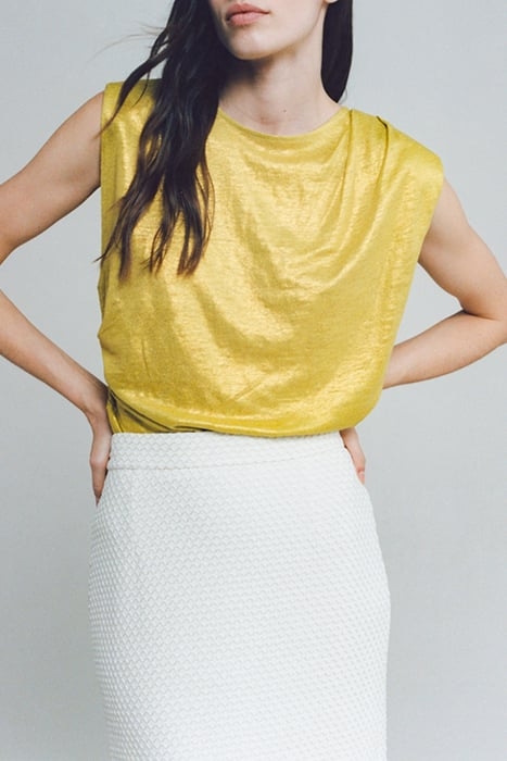 LIME IRIDESCENT SOFT LINEN T-SHIRT WITH GATHERS 5