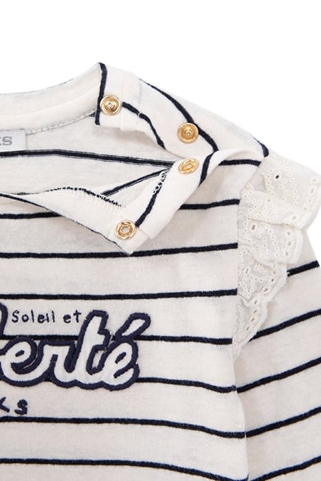 BABY GIRLS’ ECRU SAILOR-STRIPE T-SHIRT, EMBROIDERED SLOGAN 5