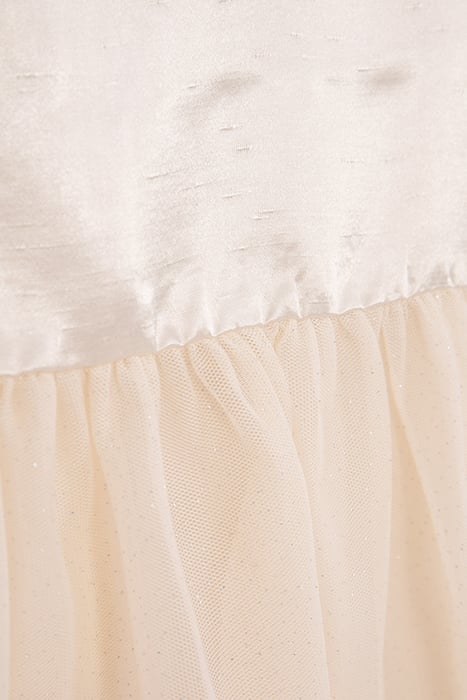ECRU SATIN AND EMBROIDERED BI-MATERIAL DRESS FOR GIRLS 6