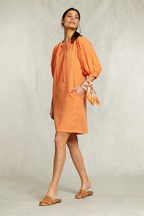 ORANGE LINEN V-NECK DRESS 3/4 SLEEVES ORANGE 4