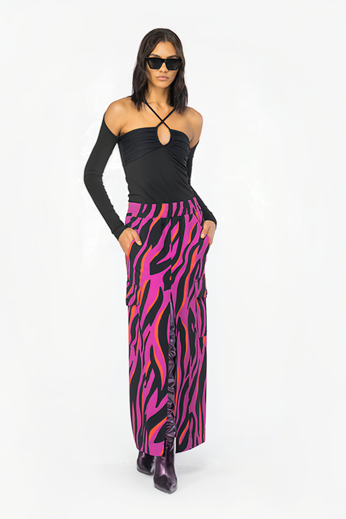 GASTLY GONNA CADY STAMPATO BOUGAINVILLEA/BLACK/ORANGE 1