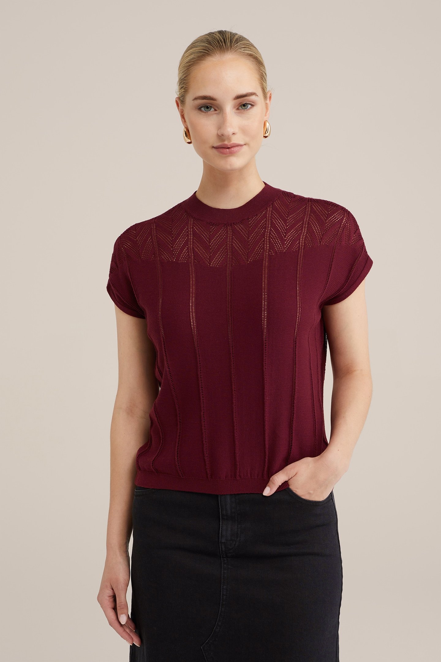 KNITTED PULLOVER BURGUNDY RED 1