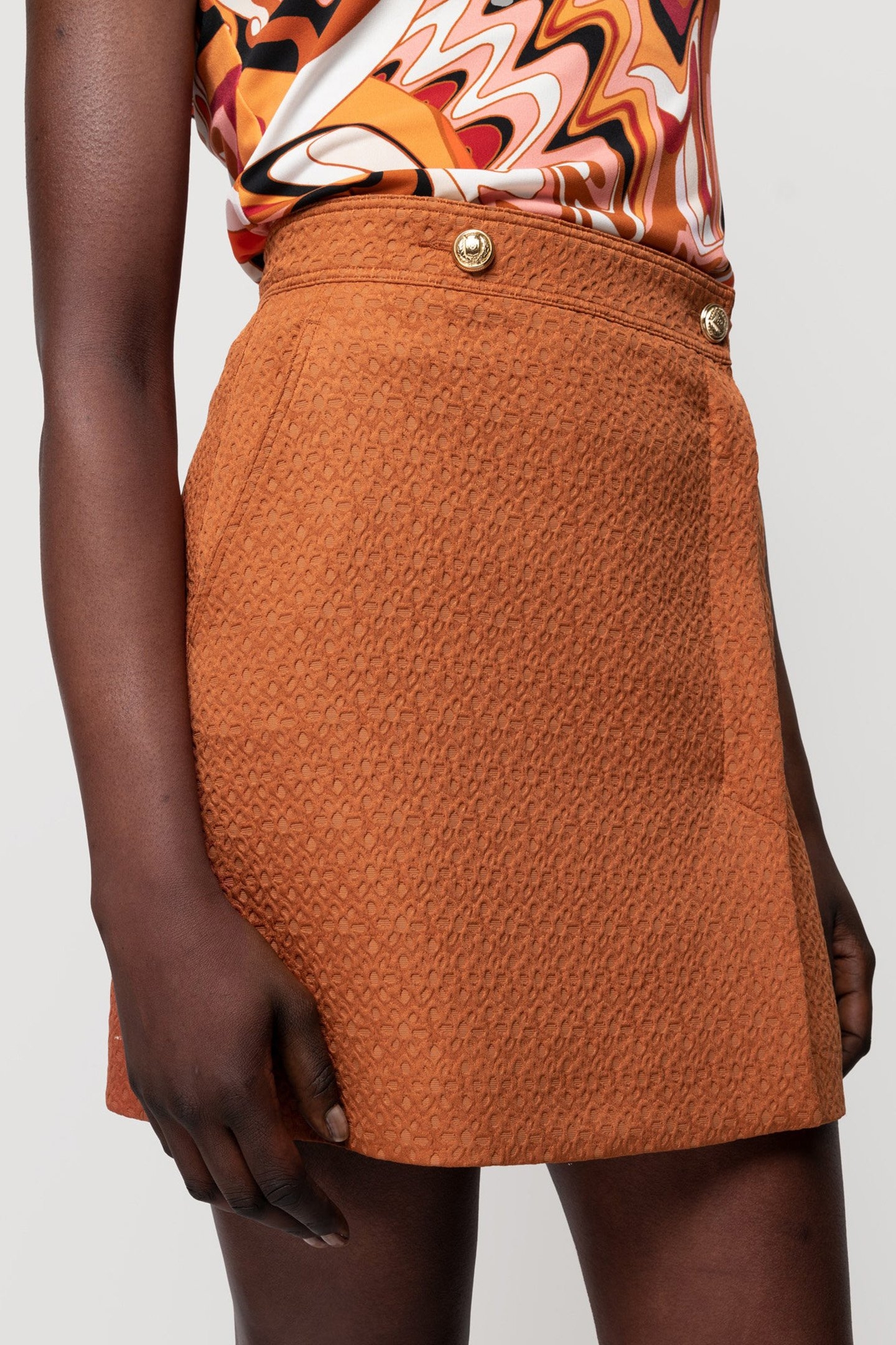 JACQUARD WRAP SKIRT LEATHER BROWN 4