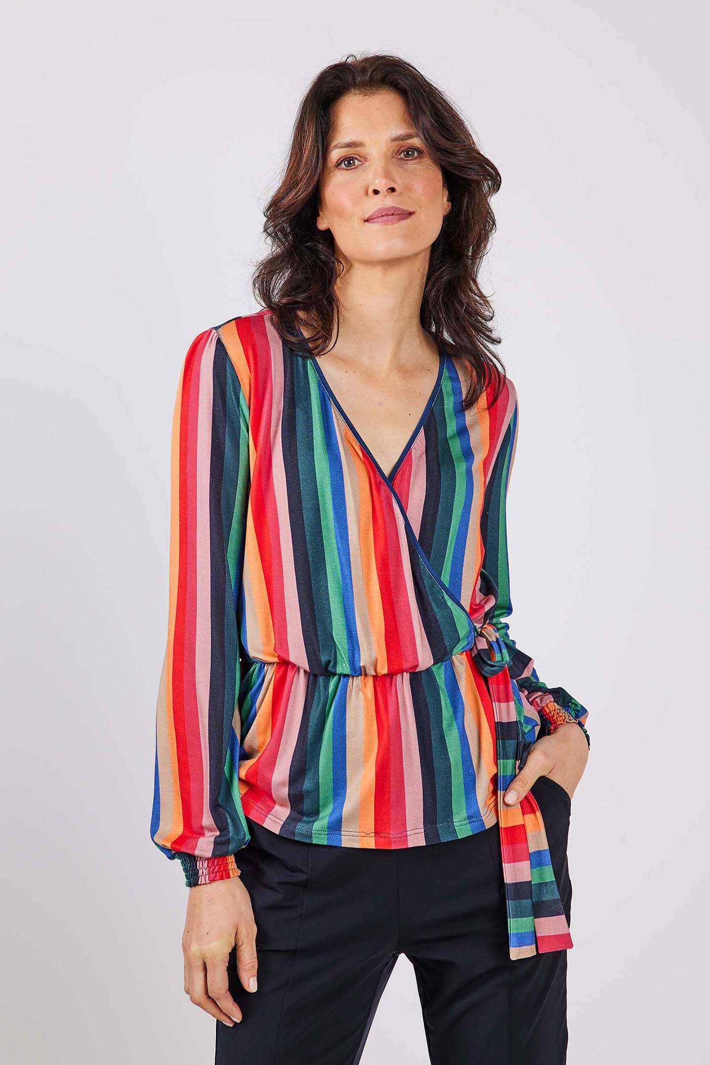 WIKKELTOP PEACH POPPY RED WITH FRIEND STRIPE PRINT 1