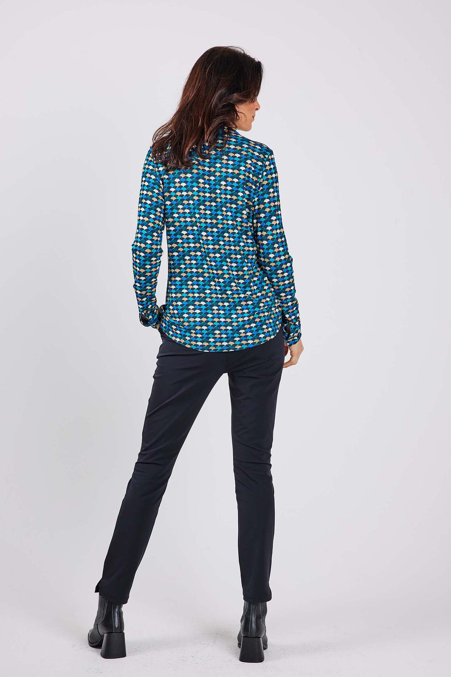 JERSEY BLOUSE GWEN CAMPANULA BLUE WITH SUNSET PRINT 3