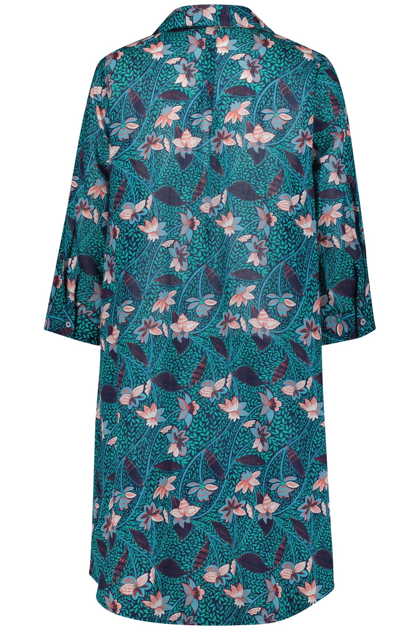 LONG BLOUSE DRESS FLORA GREEN WITH LOTS OF LEAVES PRINT 5