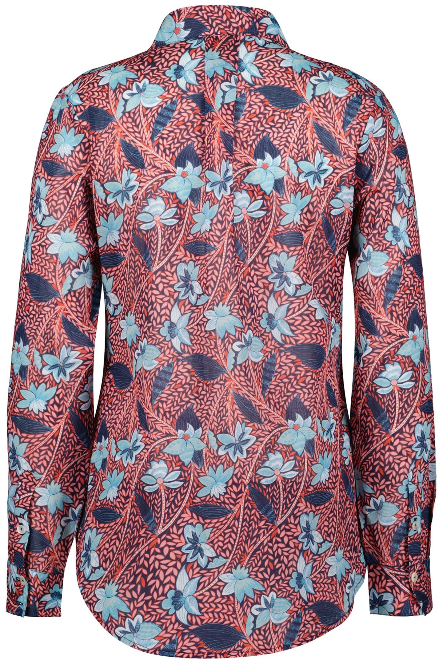 BLOUSE L/S TOP NOTCH POPPY RED WITH LOTS OF LEAVES PRINT 4