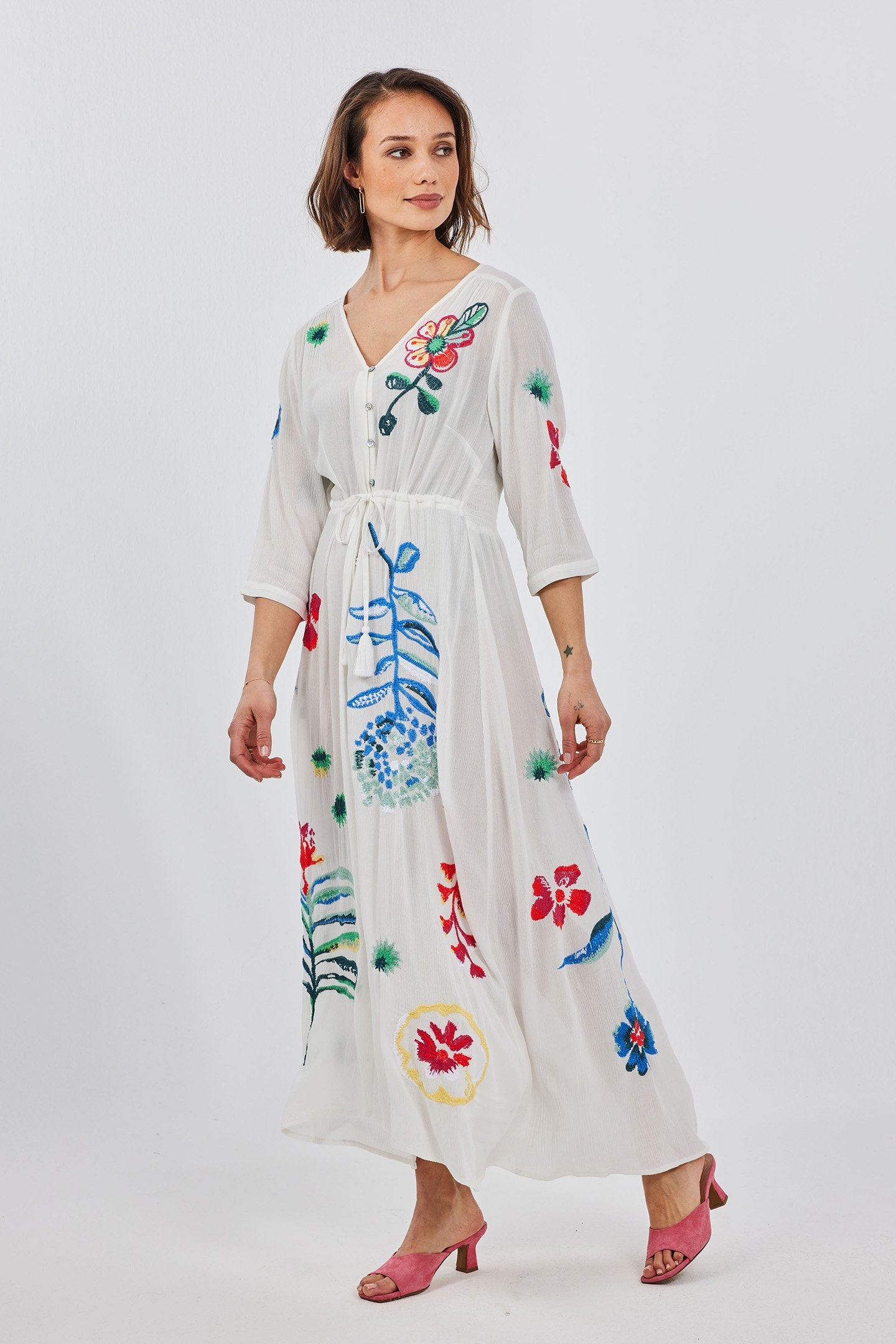 MAXI DRESS BOTANIC SPICE EMBRO OFFWHITE WITH BOTANIC SPICE E 1
