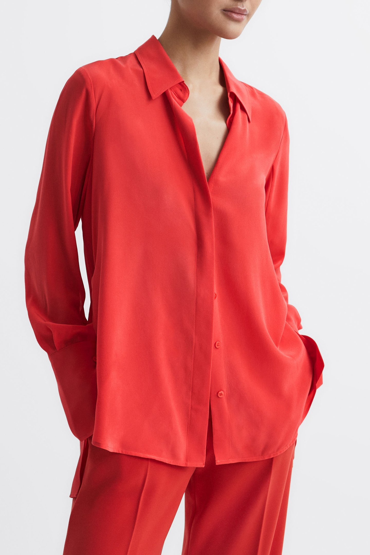 KIA-MATTE SILK SHIRT CORAL 1