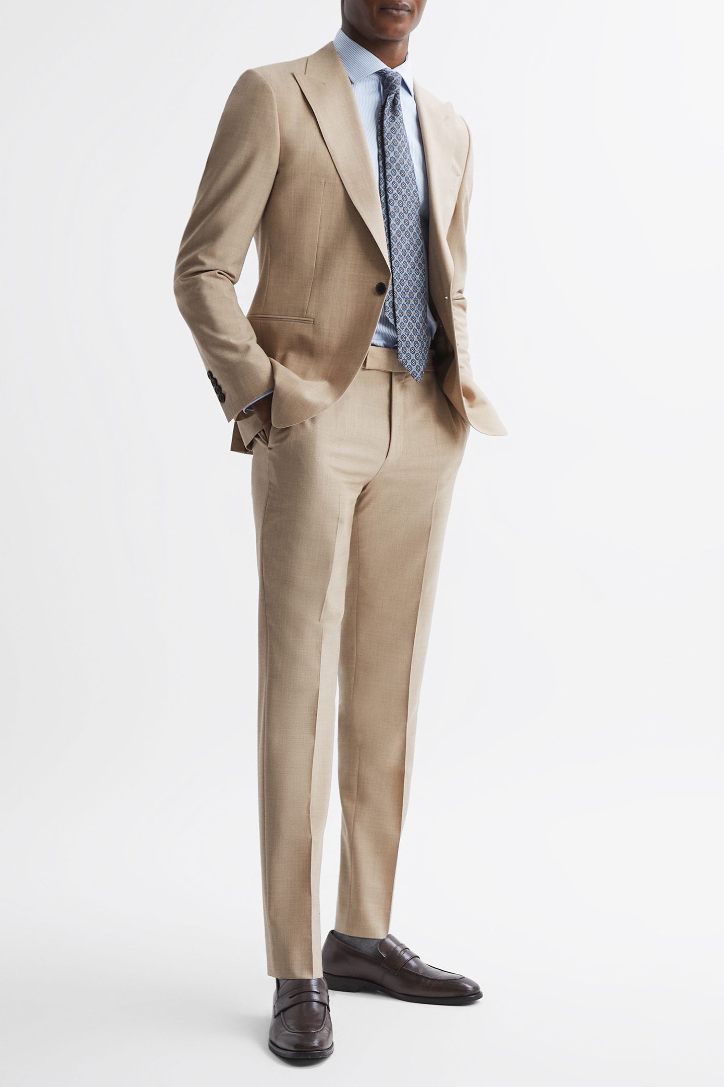 SB 1B PEAK WOOL PLAIN WEAVE BLAZER OATMEAL 3
