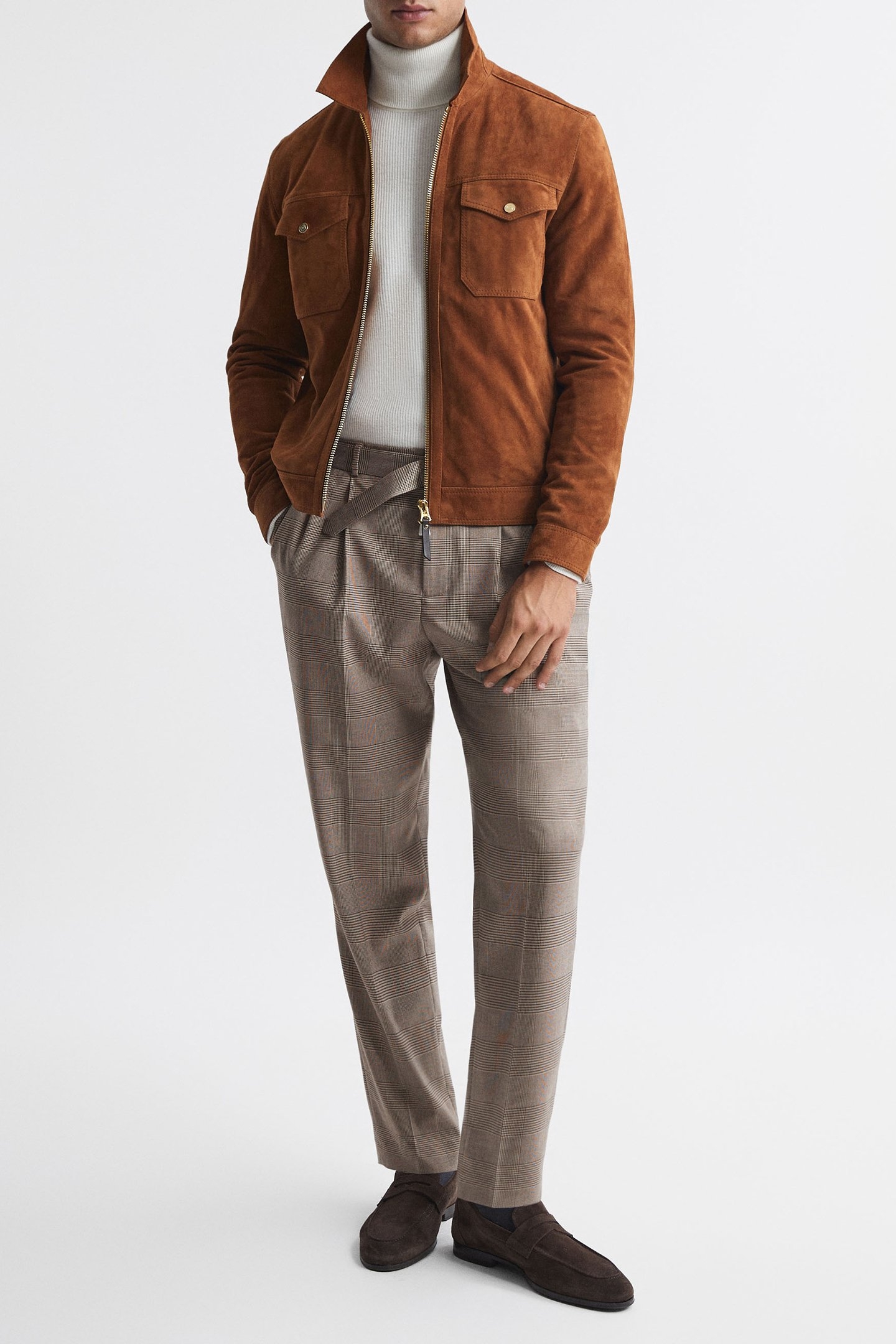 PRICE OF WALES CHECK SELF TIE BELTED TROUSER BROWN 3