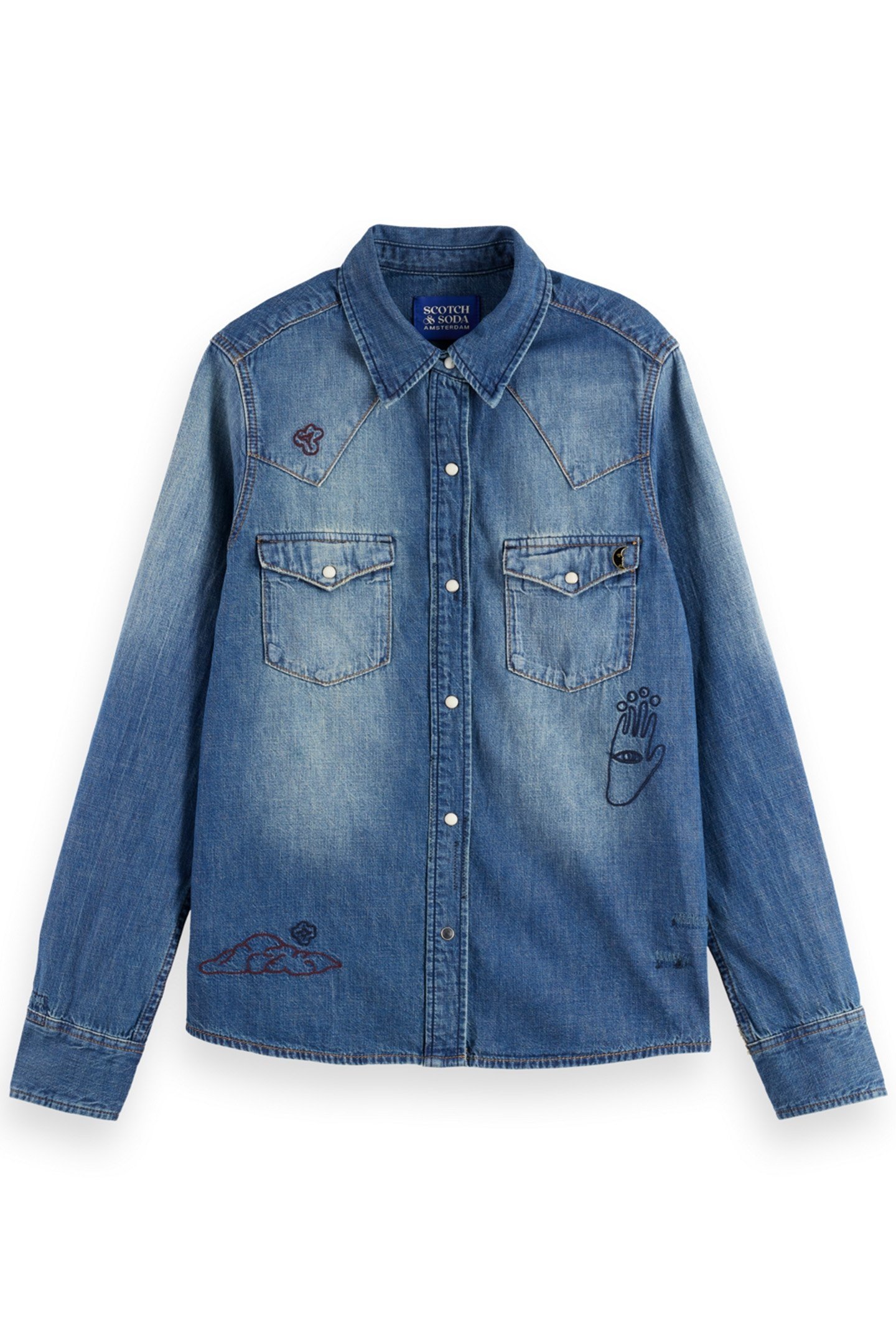 WASHED REGULAR FIT DENIM WESTERN SHIRT WITH EMBROIDERIES WAS 4