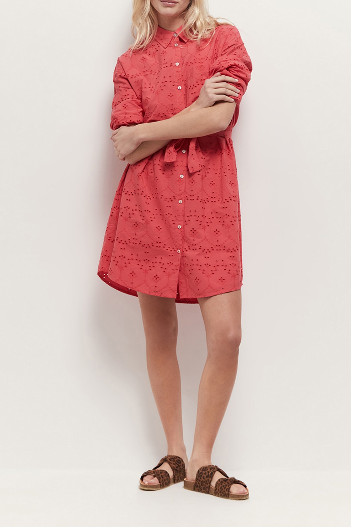 ROMEA - HIBISCUS SHIRT DRESS IN BRODERIE ANGLAISE HIBISCUS 3