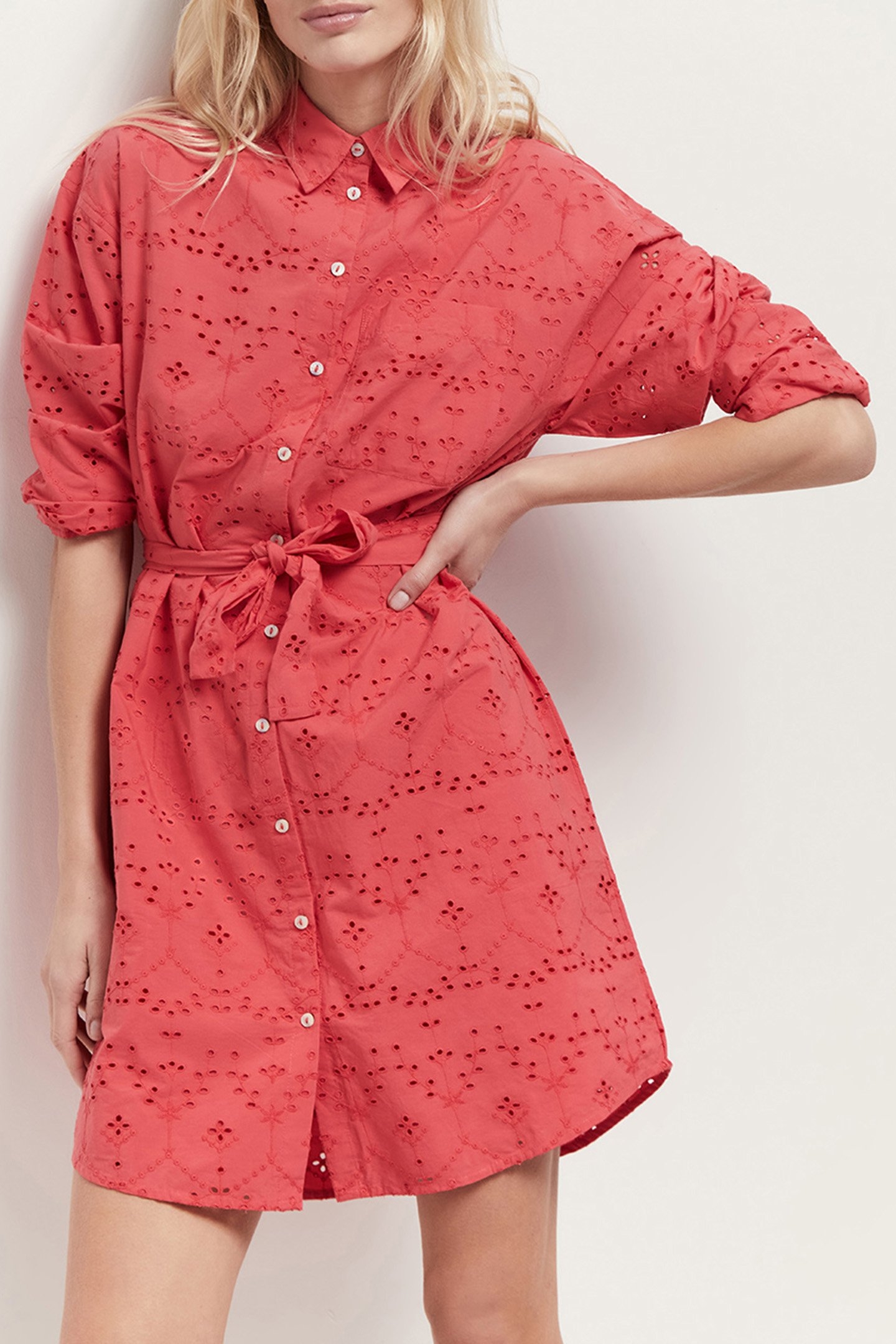 ROMEA - HIBISCUS SHIRT DRESS IN BRODERIE ANGLAISE HIBISCUS 4