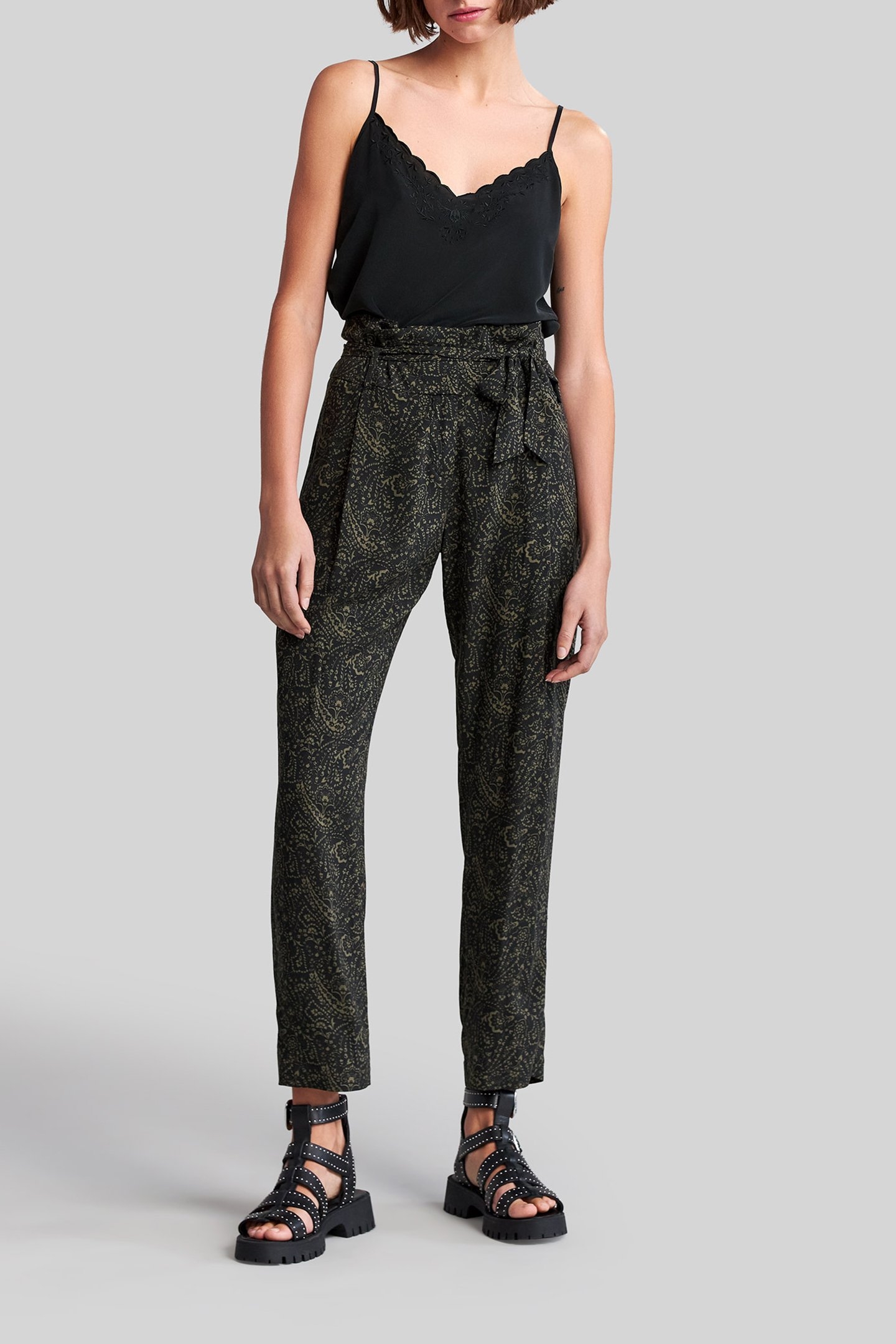 KHAKI LENZING™ ECOVERO™ FLORAL PAISLEY TROUSERS 3