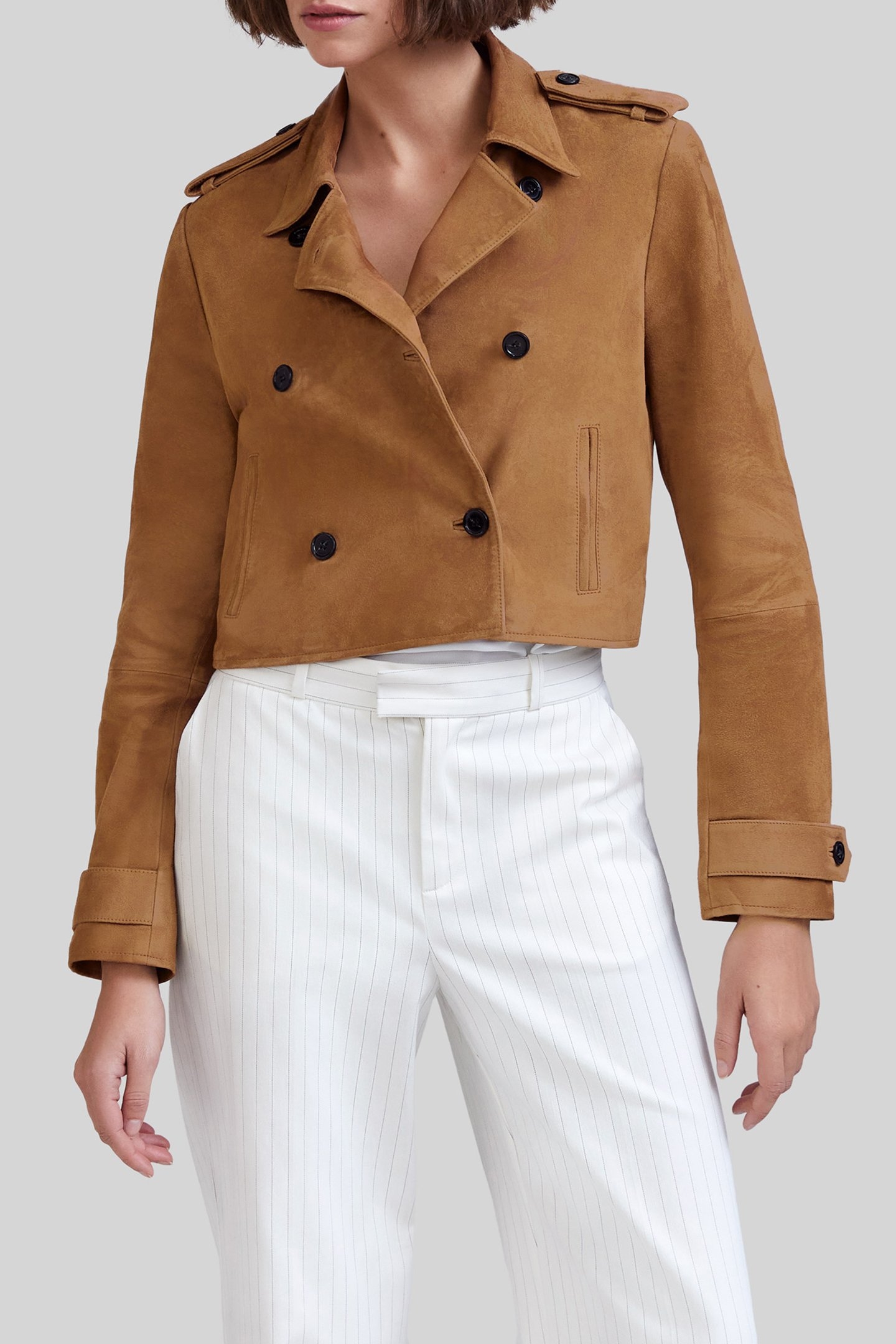 CAMEL SUEDE CROPPED PEA COAT 1