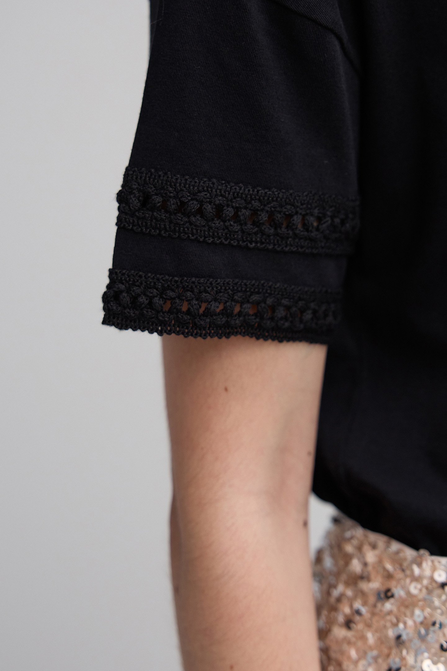 BLACK T-SHIRT WITH JEWEL COLLAR AND SLEEVES 6