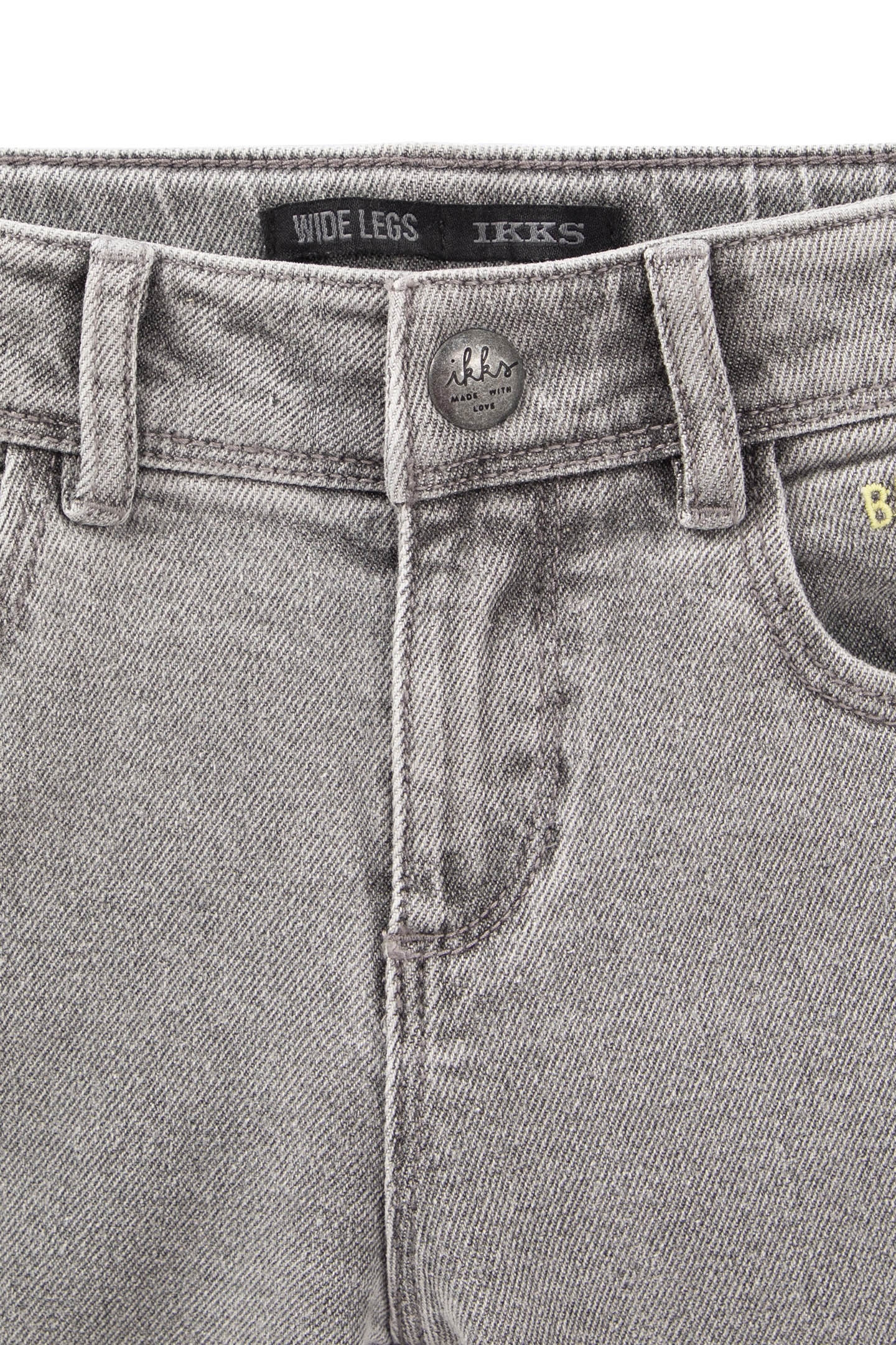 GIRLS’ GREY WIDE LEG JEANS, FIXED FRINGED TURNED UP CUFFS 5