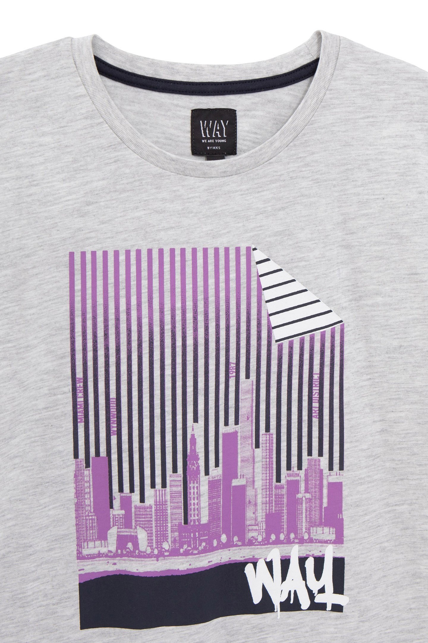BOYS' GREY ORGANIC COTTON T-SHIRT, STRIPED MIAMI IMAGE 3