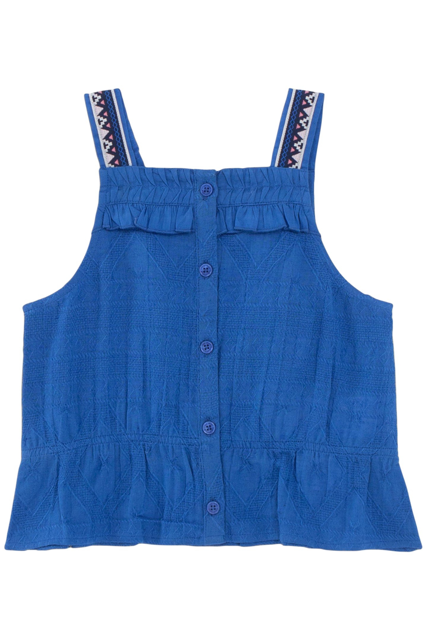 GIRLS' BLUE JACQUARD CAMISOLE WITH EMBROIDERED STRAPS 1